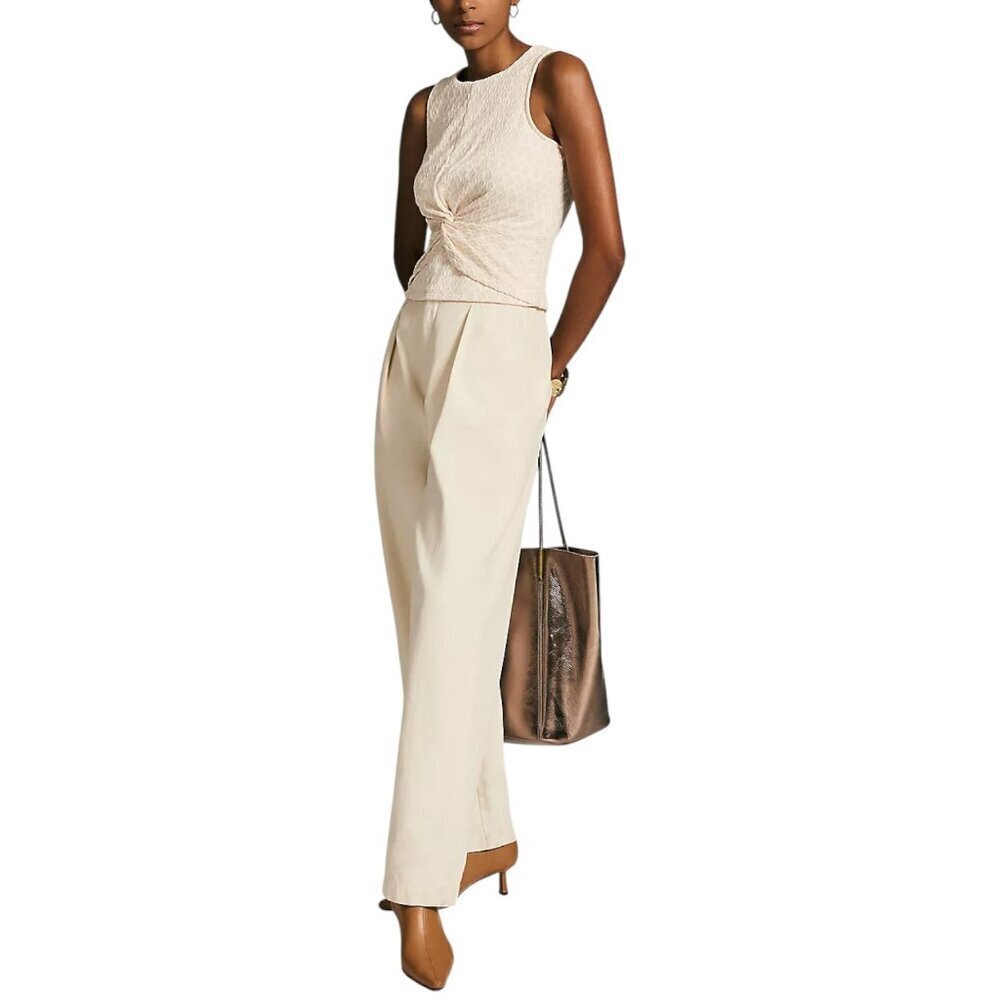 Anthropologie Cream Sleeveless Twist Front Jacquard Cropped Top Sz S